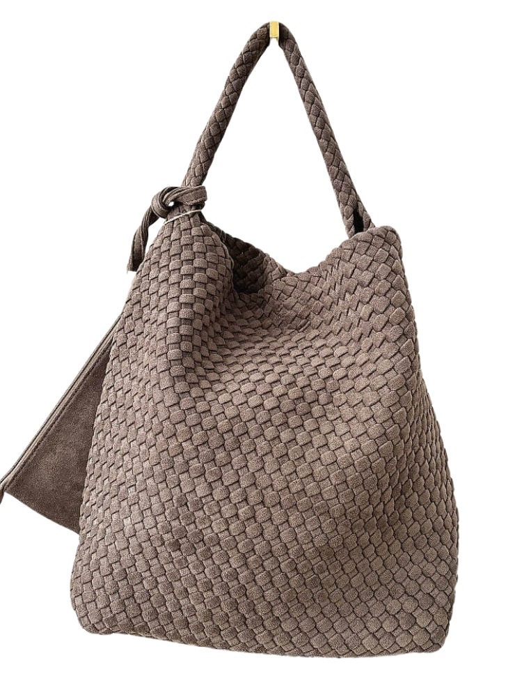 Kabelka shopper přes rameno hnědá s ekosemišovou pleteninou