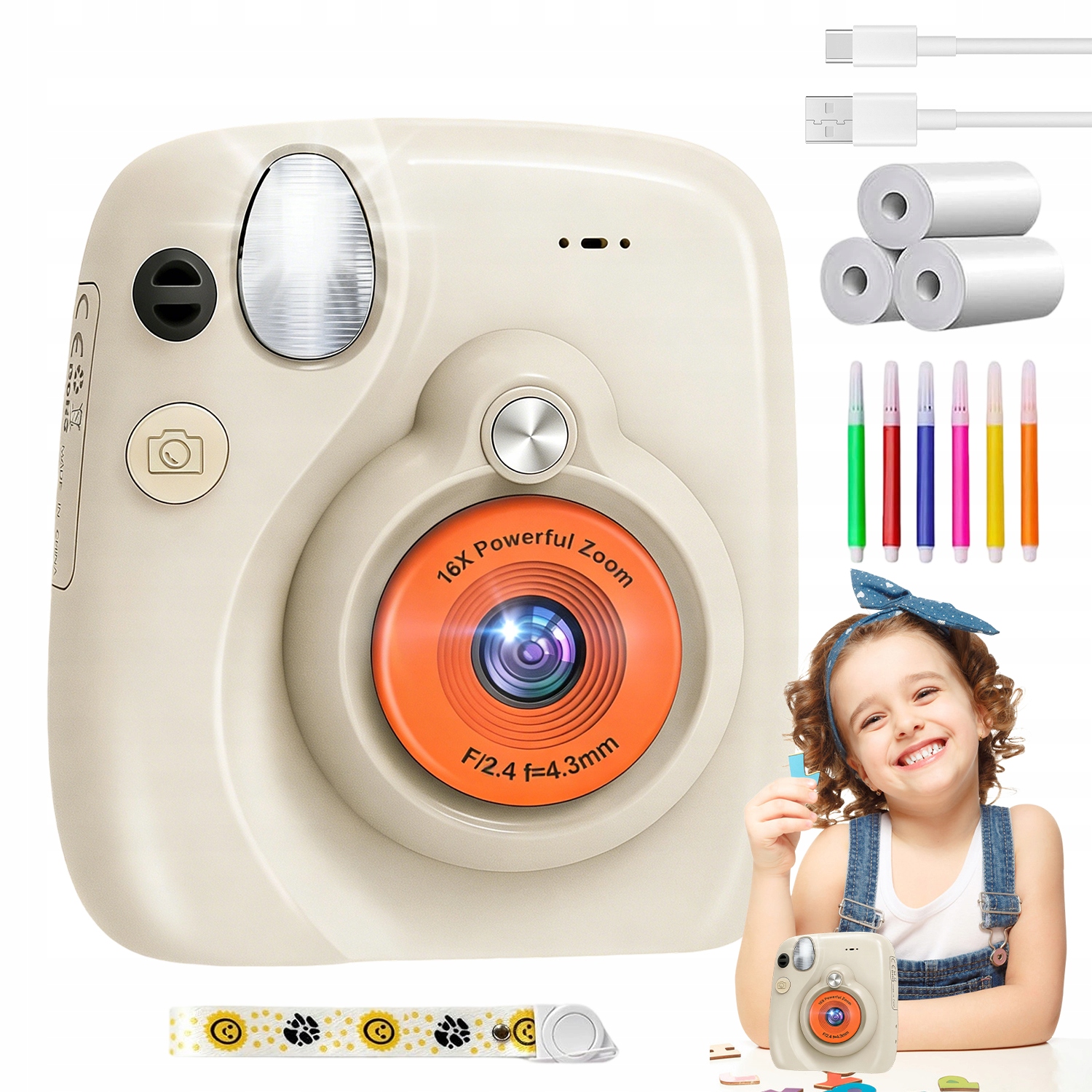 Instantní Dětský LCD Fotoaparát S Fototiskem 48 Mp 16X Zoom 32 Gb