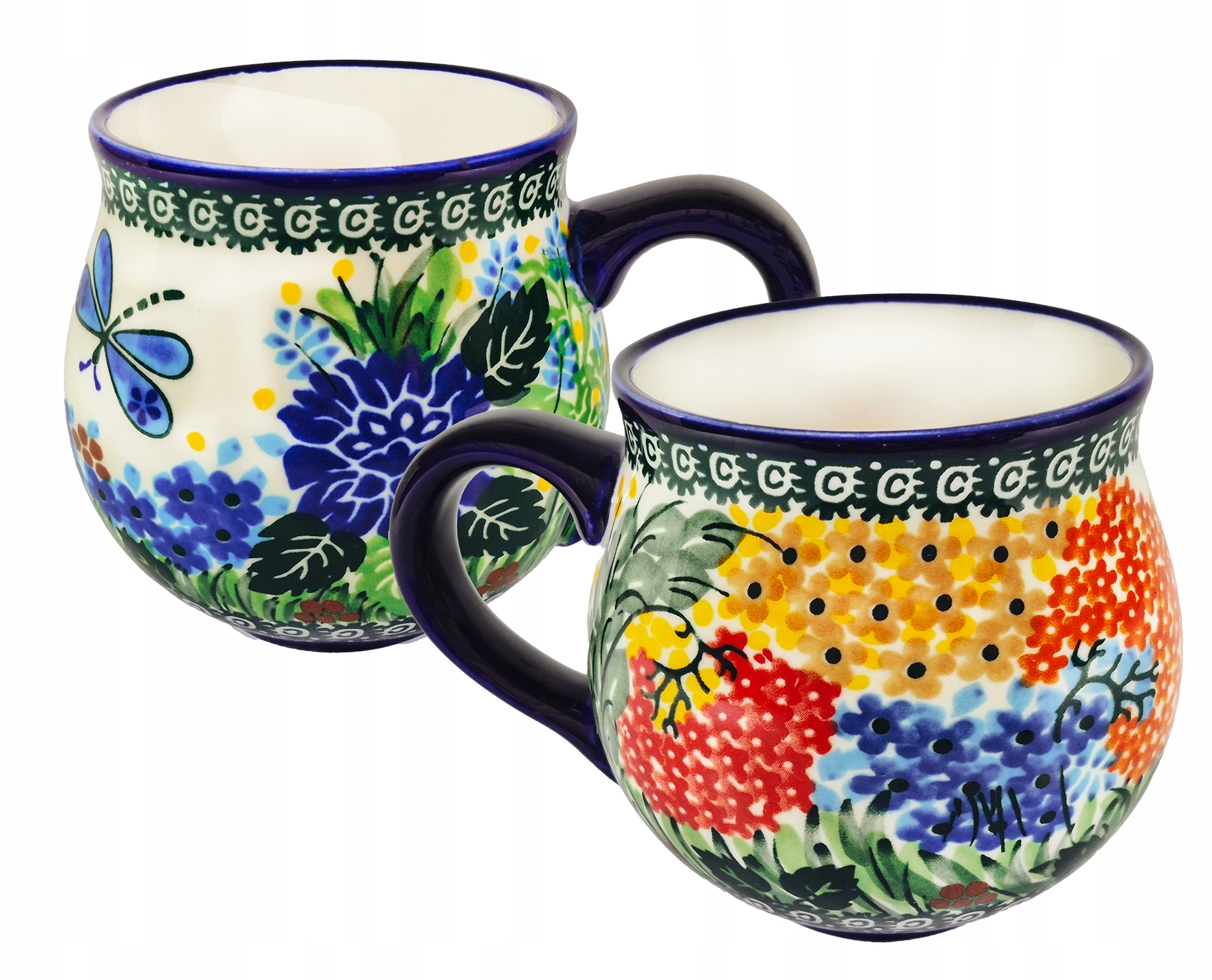 Kubek wzór śląski baryłka duży 2 szt kwiat ceramika 400ml ręcznie malowane