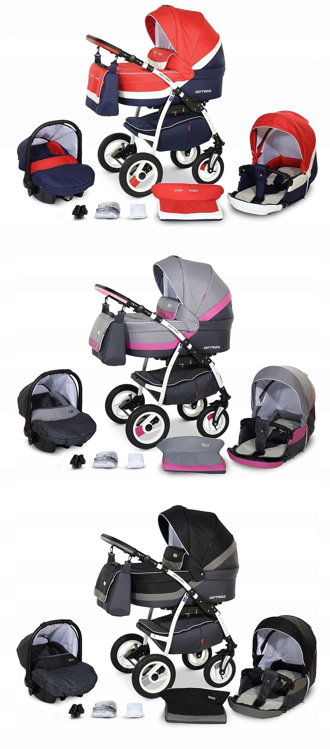 WÓZEK DZIECIĘCY VERDI OPTIMA 3W1+TORBA + DODATKI!! Marka Verdi
