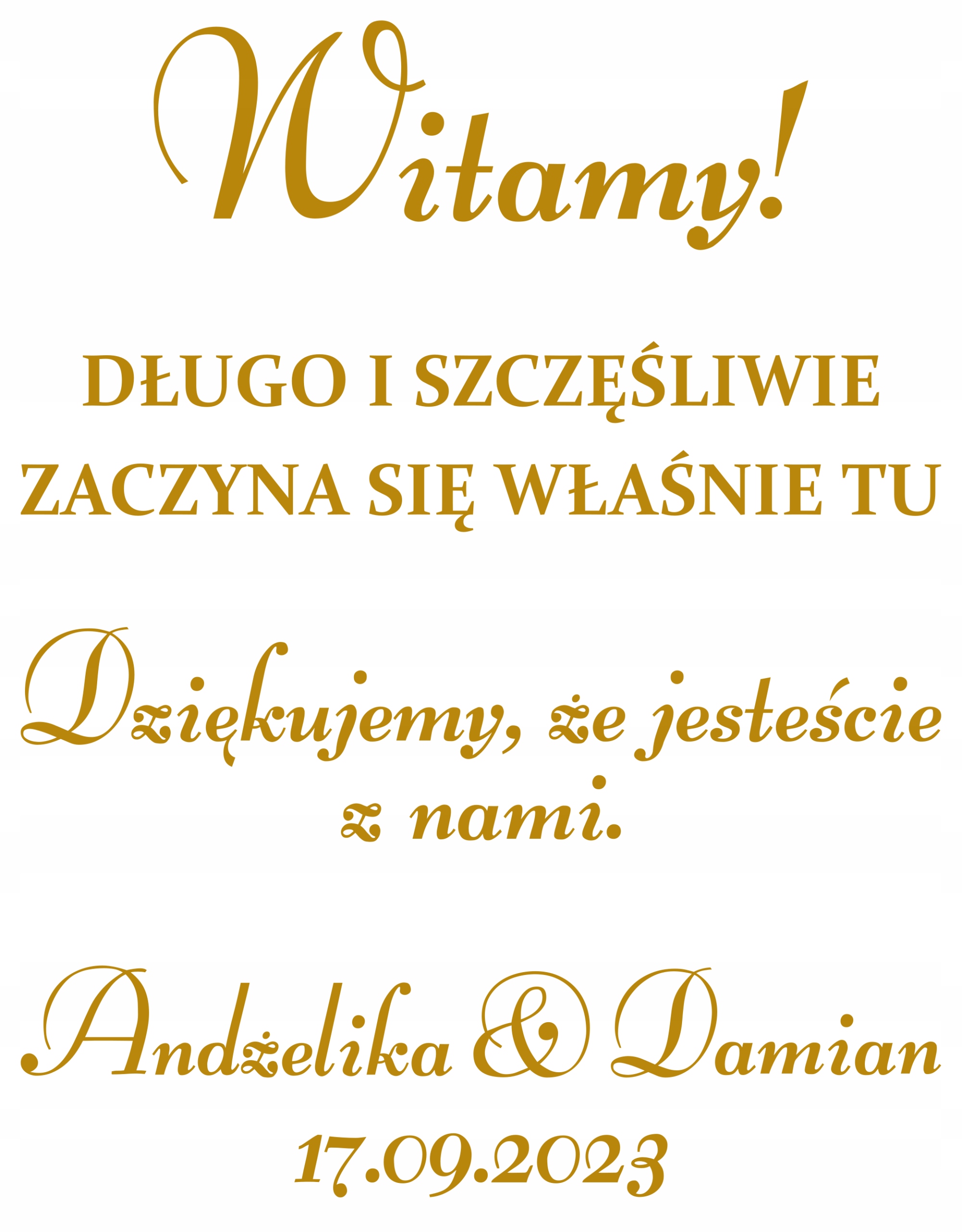 naklejka WITAMY Twoje imiona i data 45x57,5cm