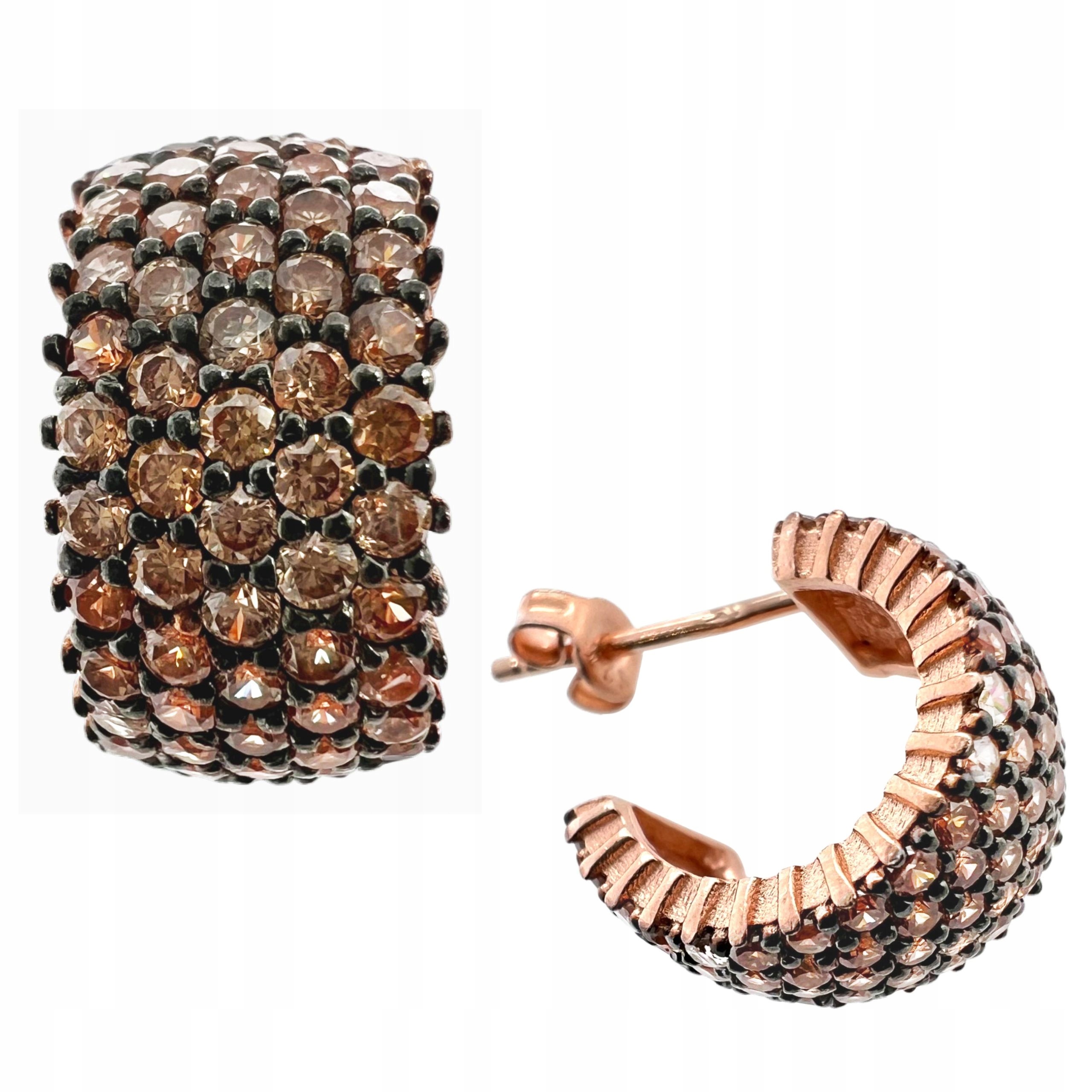 Náušnice S Hnědými Zirkony, Stříbrné, Ryzost 925