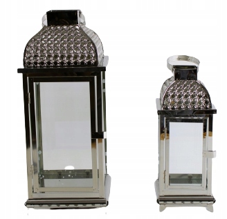 LATARNIA LAMPIONY SREBRNE METALOWE PREZENT 2SZT