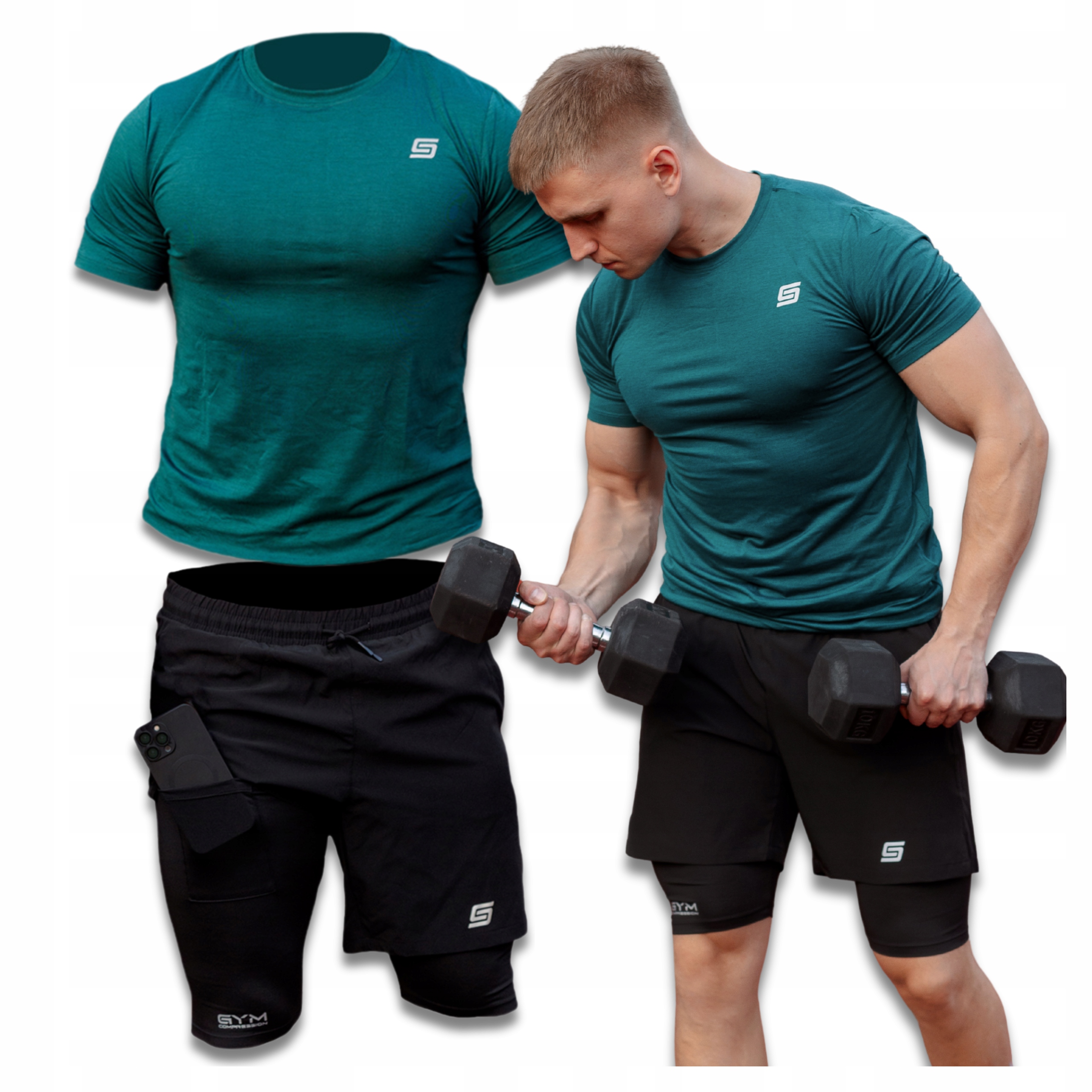 Komplet Koszulka Termiczna I Szorty Kompresyjne Sportowe Męskie 2w1 Mma