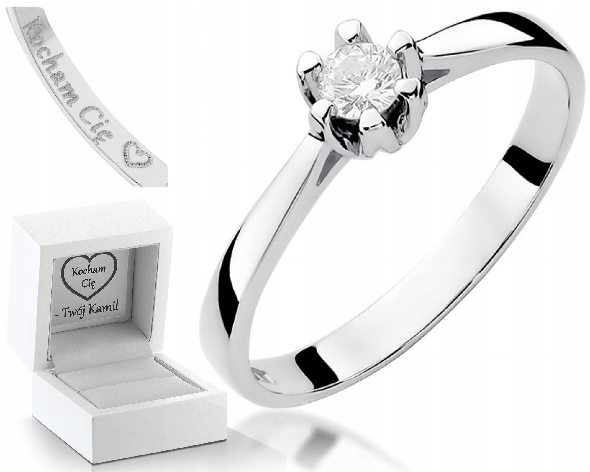 Prstýnek S Briliantem Bílé Zlato Gravírování Bonus Zásnubní Dárek