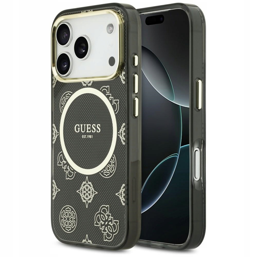 Pouzdro Guess IML Peony Dot MagSafe pro iPhone 17 Pro, černé
