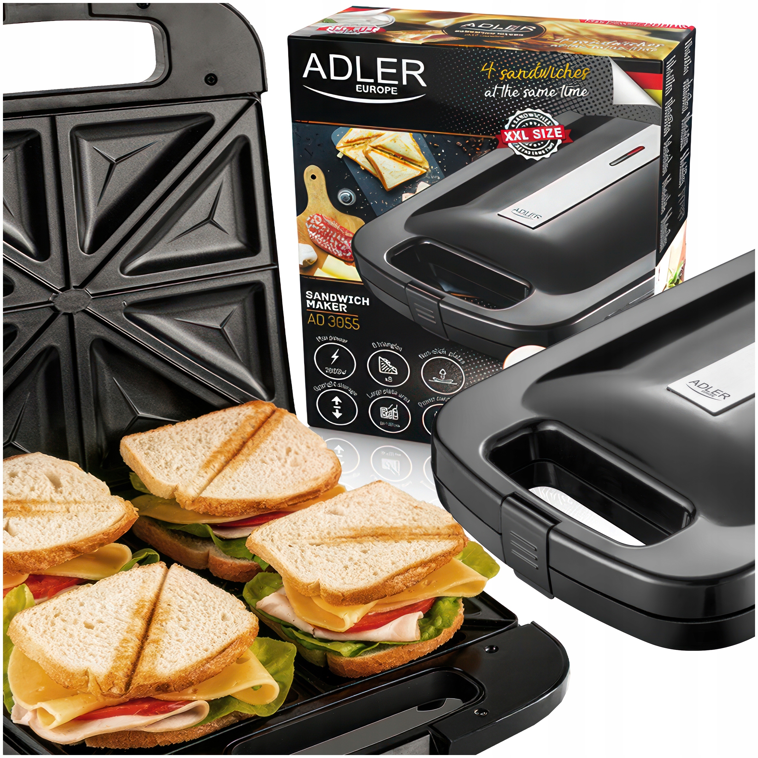 Opiekacz do kanapek Sandwich Tostów Powłoka Nieprzywierająca Mocny Duży XXL