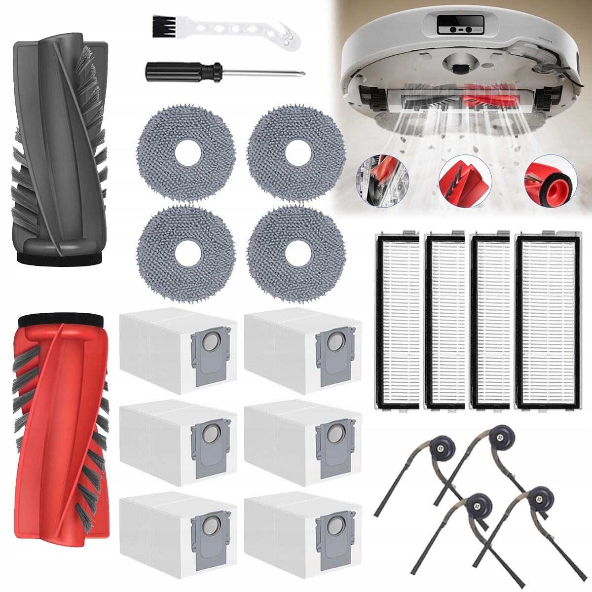 21X Akcesoria do Roborock Qrevo Pro/S/MaxV/Curv/Edge szczotki worki filtry