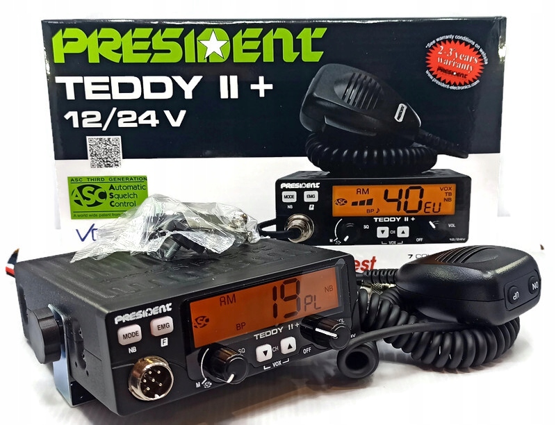 CB Radio PRESIDENT Teddy II+ 12/24V + ASC 7 kolorów AM/FM