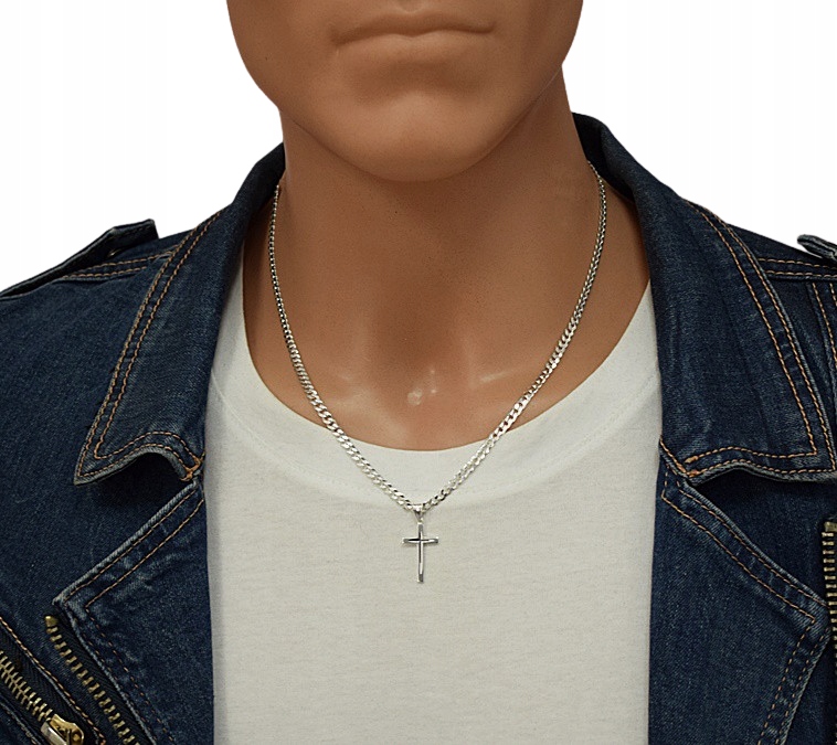 Łańcuszek Męski Srebrny Pancerka 3,80 mm z Krzyżykiem pr 925 Grawer Gratis Materiał srebro