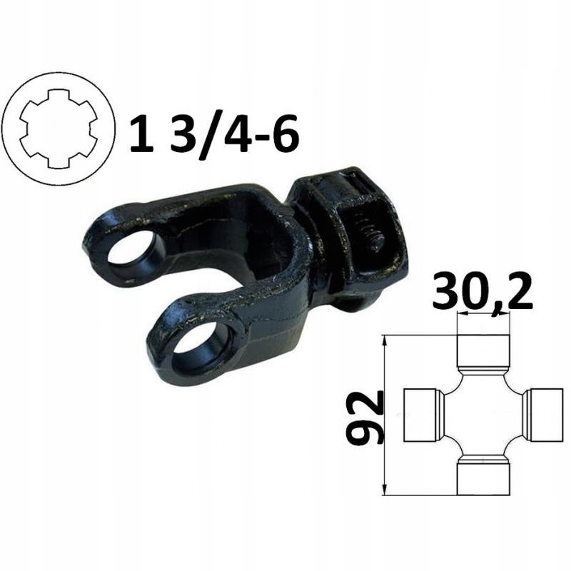 Traktorová vidlice 1 3/4-6, křížová, 30,2 x 92 mm, 8030