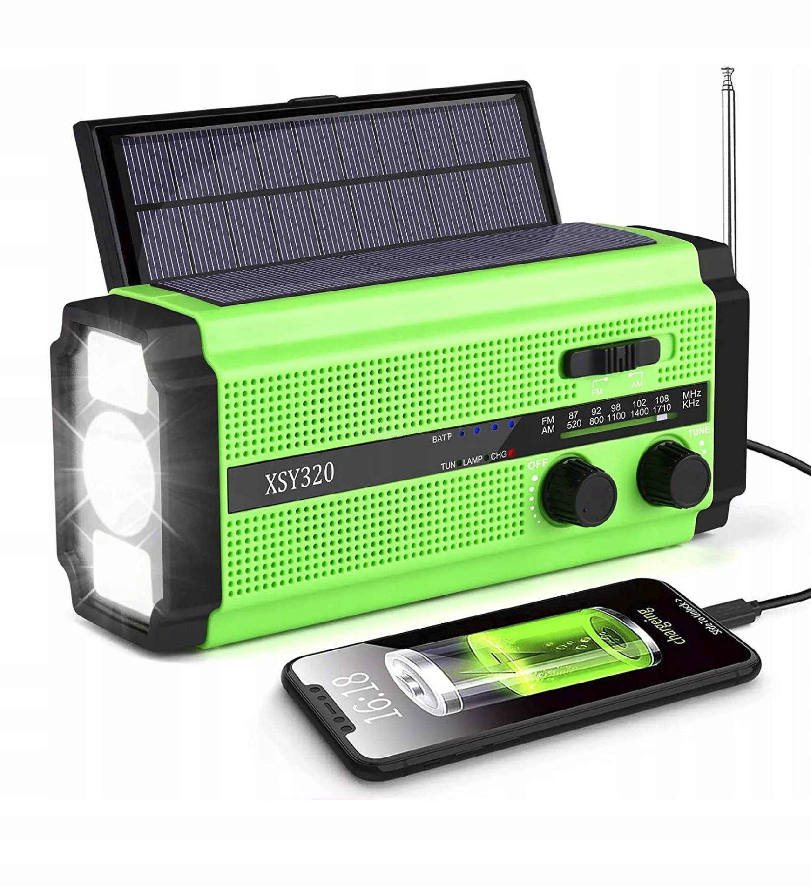 Nouzové rádio 5000mAh, Usb-c. Am/fm solární