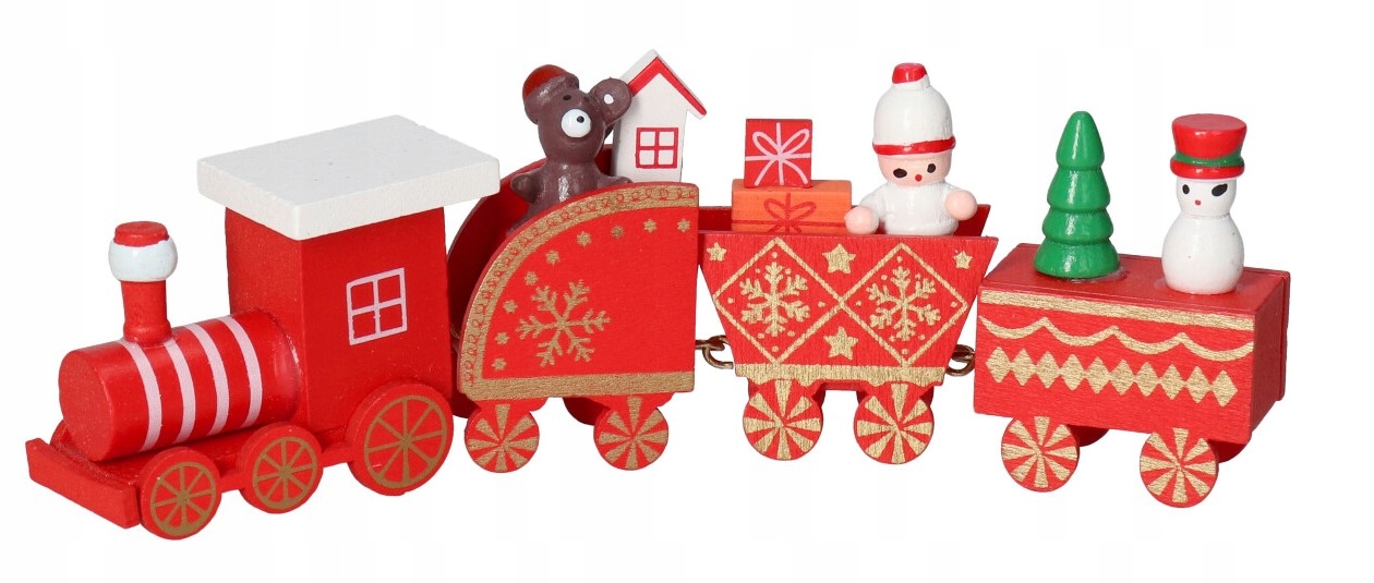 LOKOMOTYWA ŚWIĄTECZNA DREWNIANA Z WAGONAMI