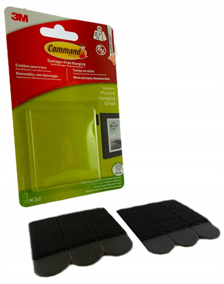 3M COMMAND CZARNE RZEPY DO WIESZANIA OBRAZÓW 3 KOMPLETY 2,7KG _ 17201BLK Szerokość 19 mm