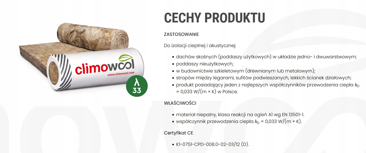 Climowool Wełna Mineralna DF 0,033 15 cm Kod producenta Climowool