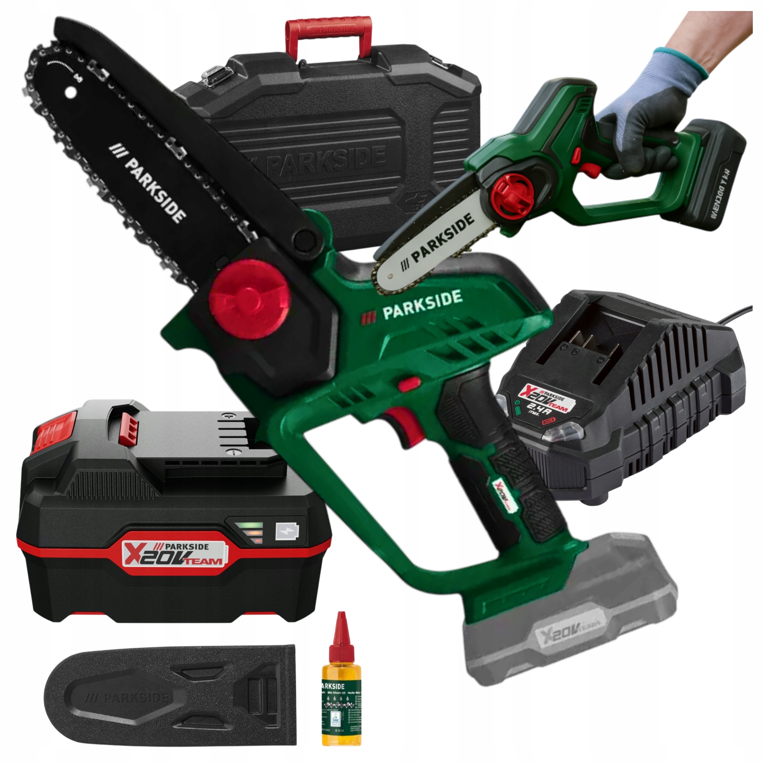 Parkside Paghs 20-Li Piła akumulatorowa Zestaw 4Ah Ładowarka Gałęziówka