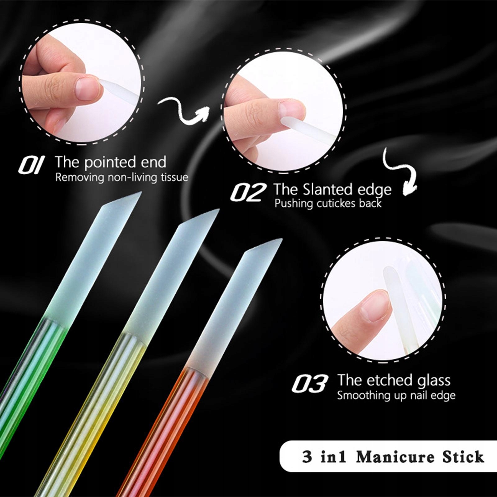 Скляна кутикула Pusher Manicure Stick Tool гравірована поверхня пилка для нігтів для — фото 9