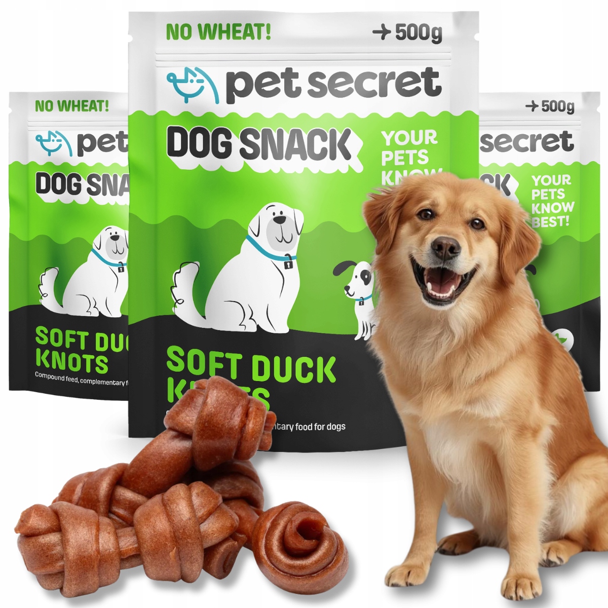 Pochoutky pro psa 3x500 g Měkké uzlíky z kachního masa Pet Secret Pamlsek