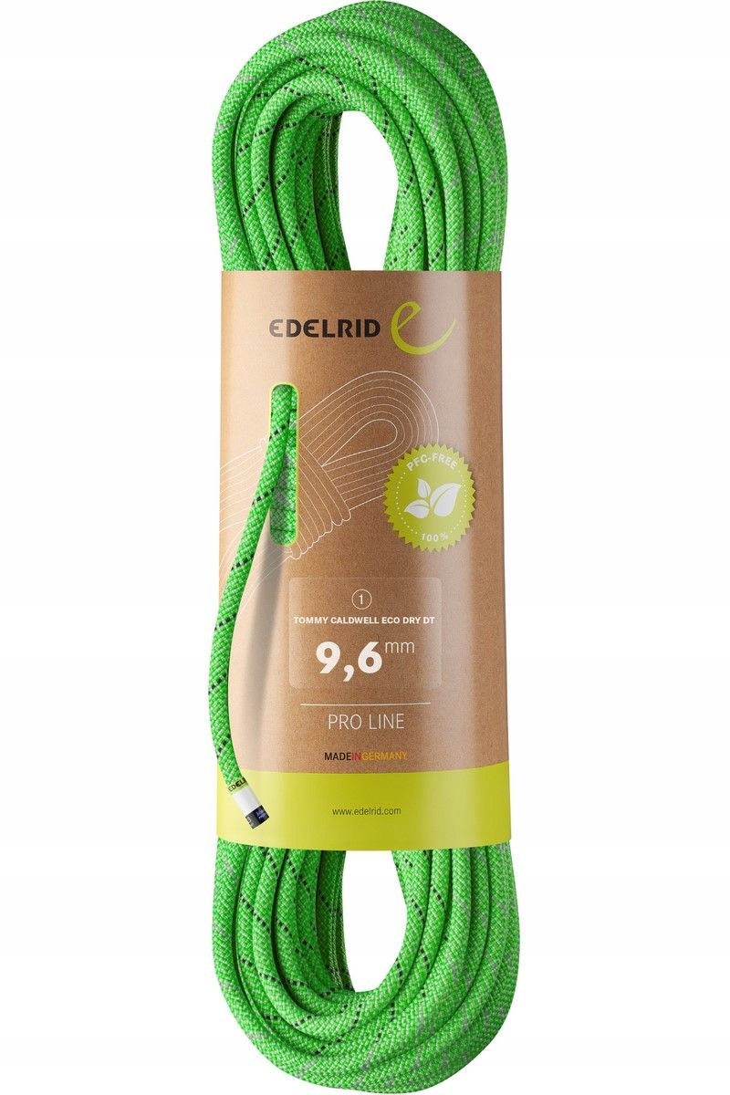 Edelrid Dynamické lano Tommy Caldwell Eco Dry Dt 9,6 mm 60 m neonově zelená barva