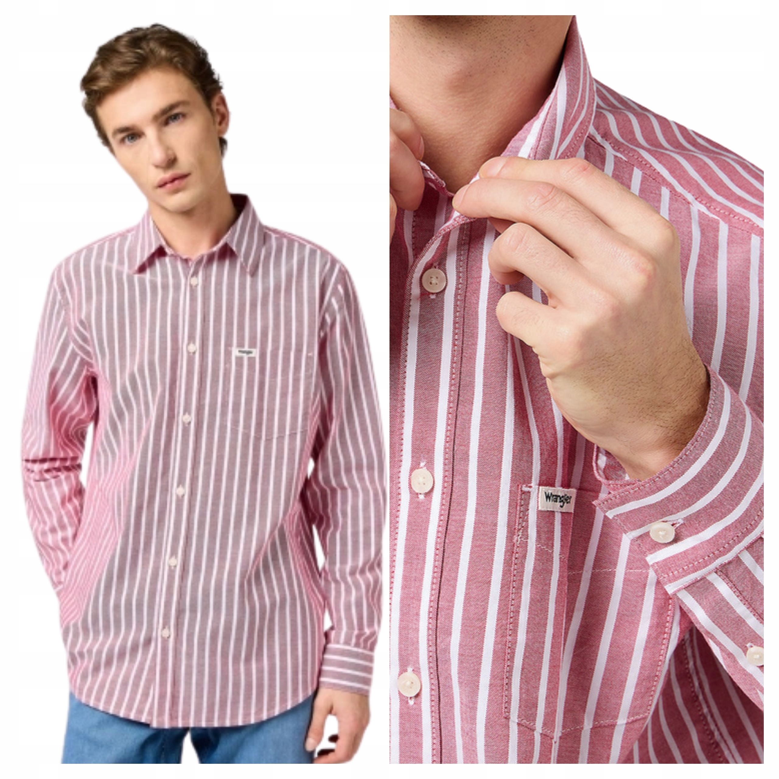 Pánská košile Wrangler 1 kt Shirt Červená Bavlněná Oxford Regular L