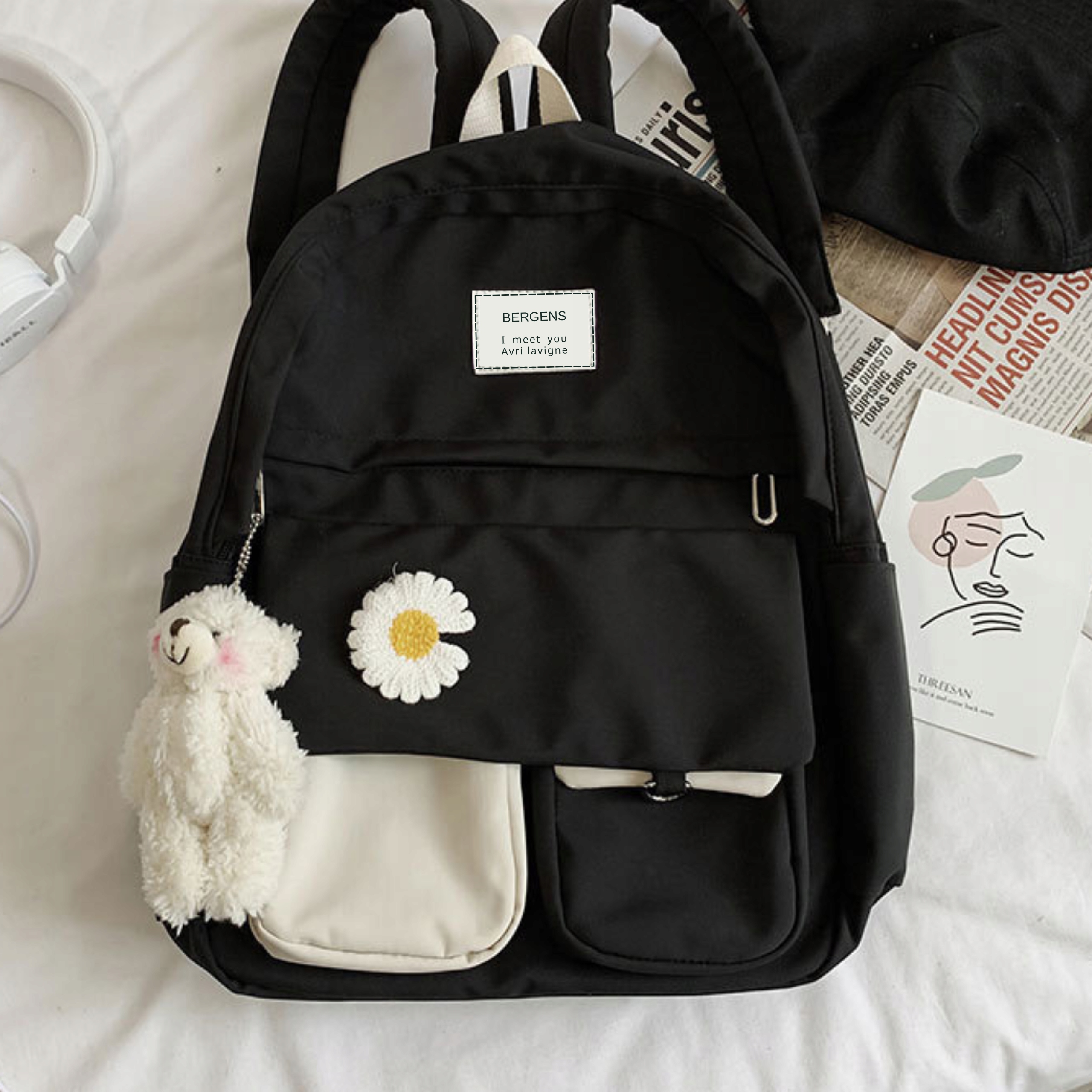 PLECAK SZKOLNY MŁODZIEŻOWY KWIATEK DO SZKOŁY TORNISTER LISTONOSZKA CZARNY Typ wielokomorowy