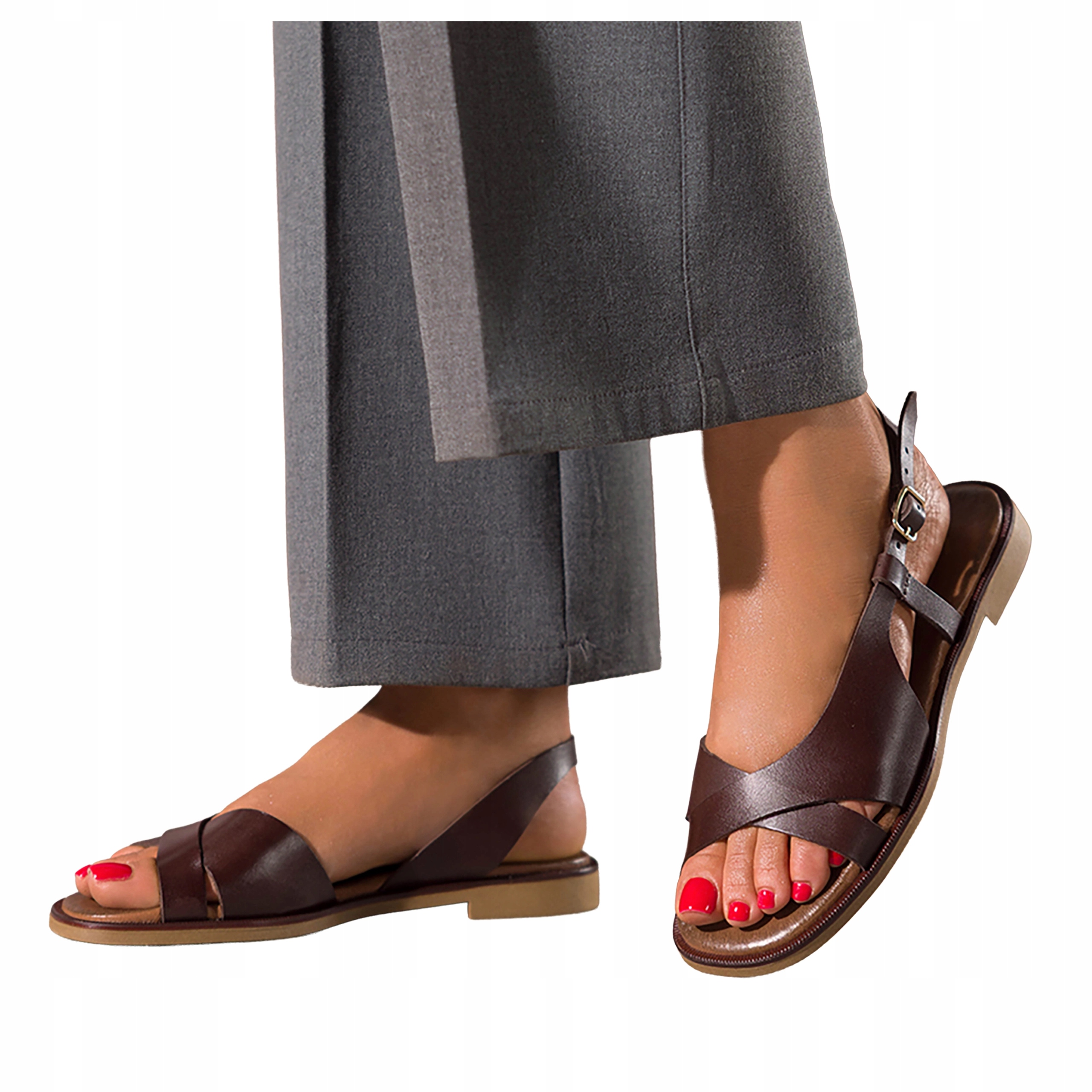 Čokoládové Sandály Dámské Kožené Asymetrické Svršek Pohodlné vel 37