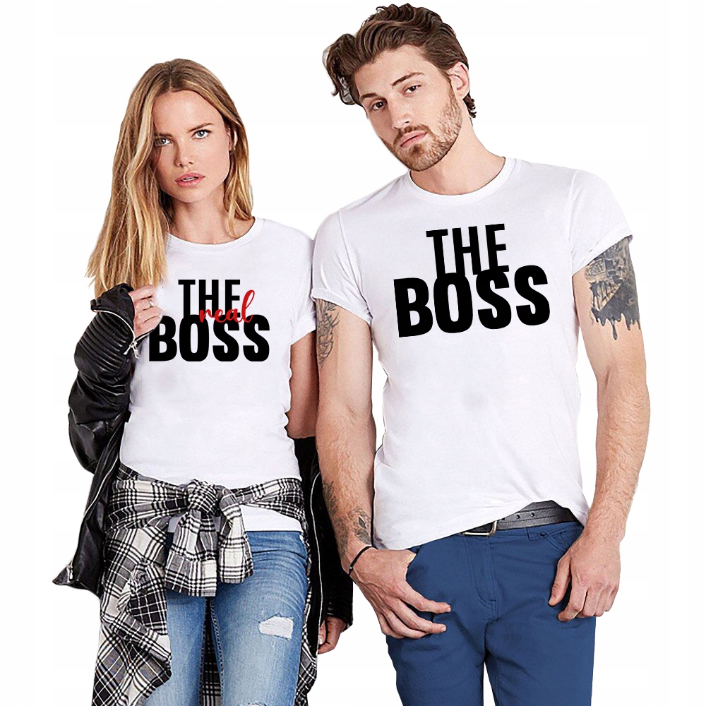 Set Bílých triček pro páry The Boss & The Real Boss Valentýn XXL