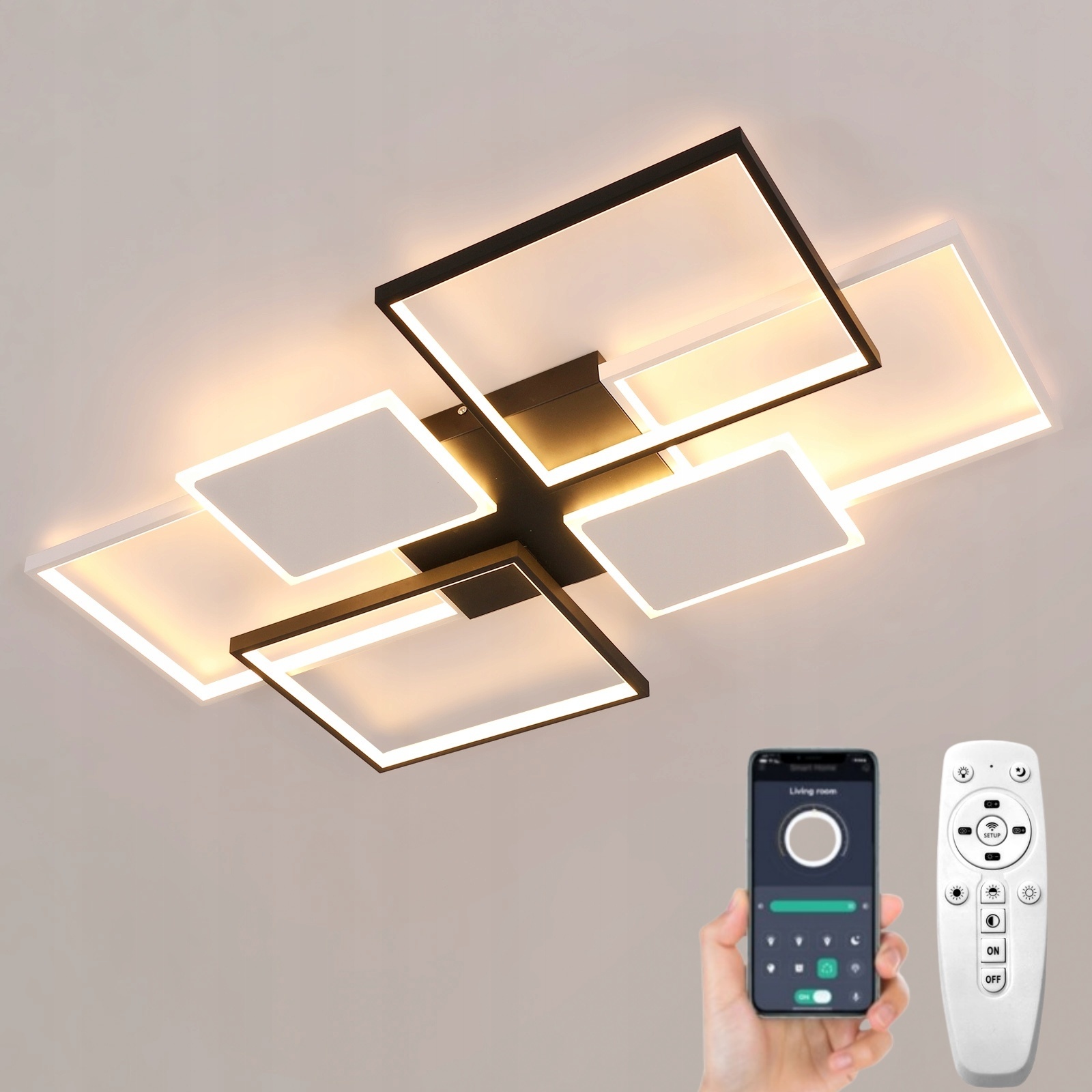 Lampa Sufitowa Czarna Wisząca Led Salonu Korytarz Ściemnialna Z Pilotem 72W