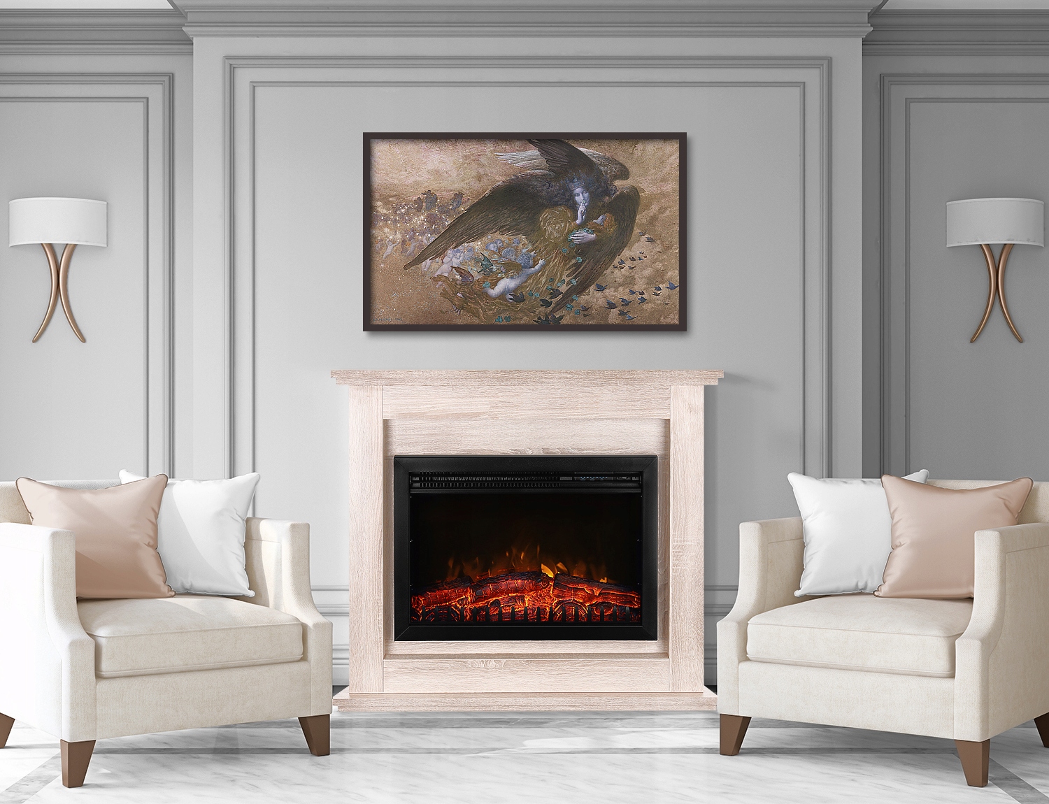 Kominek elektryczny LED. PIĘKNY. DĄB SONOMA. Marka Ferretti