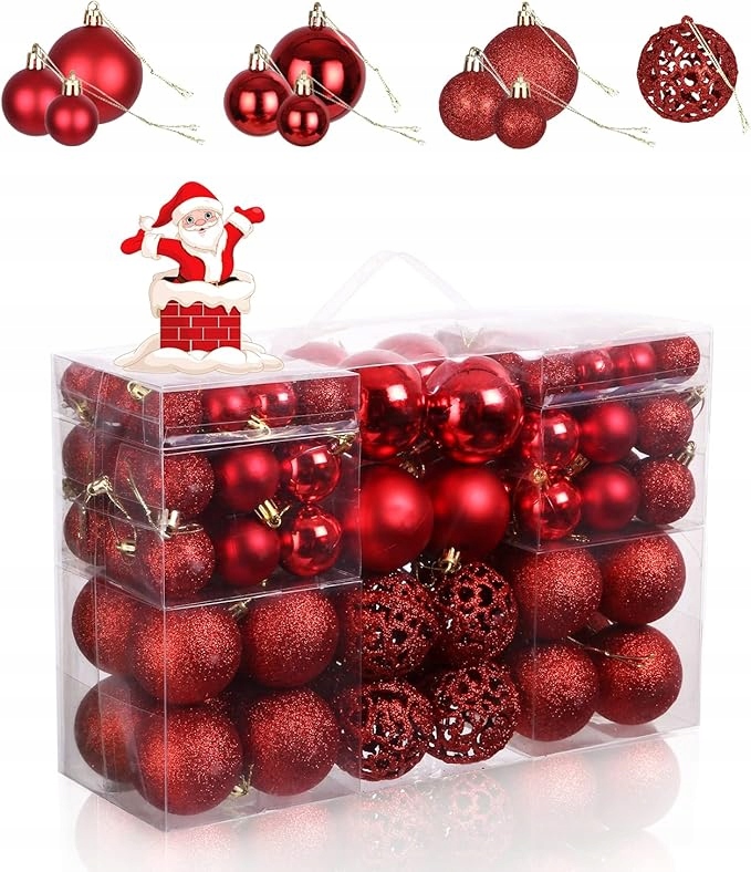 100 Kusů Koulí Na Vánoční Stromeček Červené, Odolné, Mají Plastové Praskání