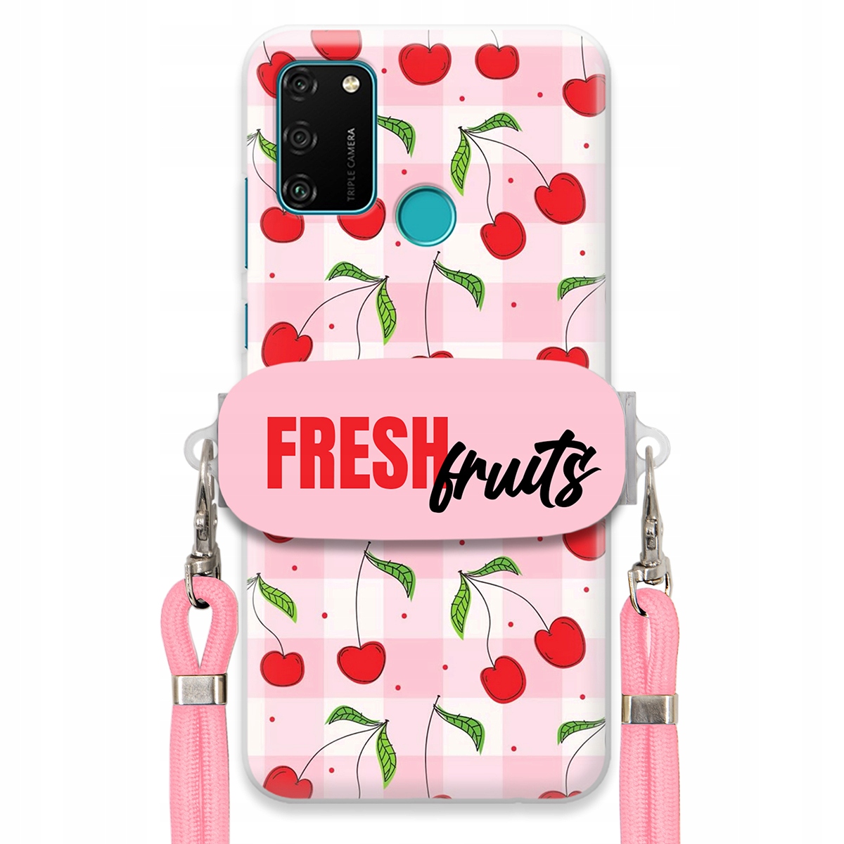 Puzdro pre Huawei Honor Play 9A Case Držiak šnúrok Ružový Fresh Fruits Mriežka