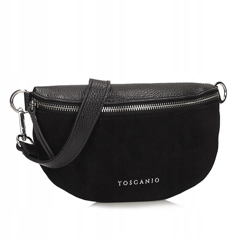 Nerka damska Toscanio G146 czarna torebka saszetka skórzana na zamek