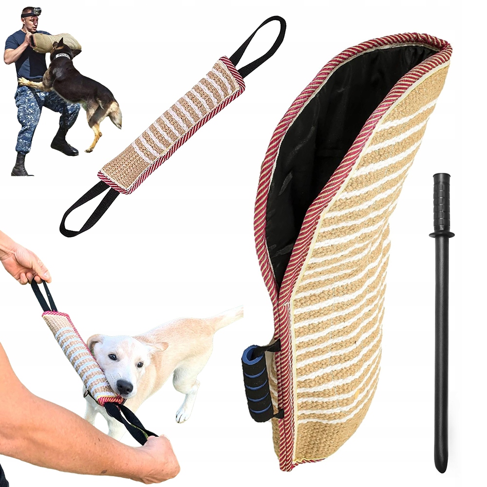 Rukáv Na Výcvik Psa Klacek Na Kousání 3V1 Dvojité Úchytky Juta Kov