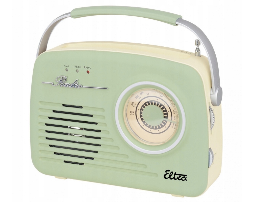 Radio Retro Pistacja sieciowe akumulator Fm MP3 Usb Sd Eltra Luiza mięta