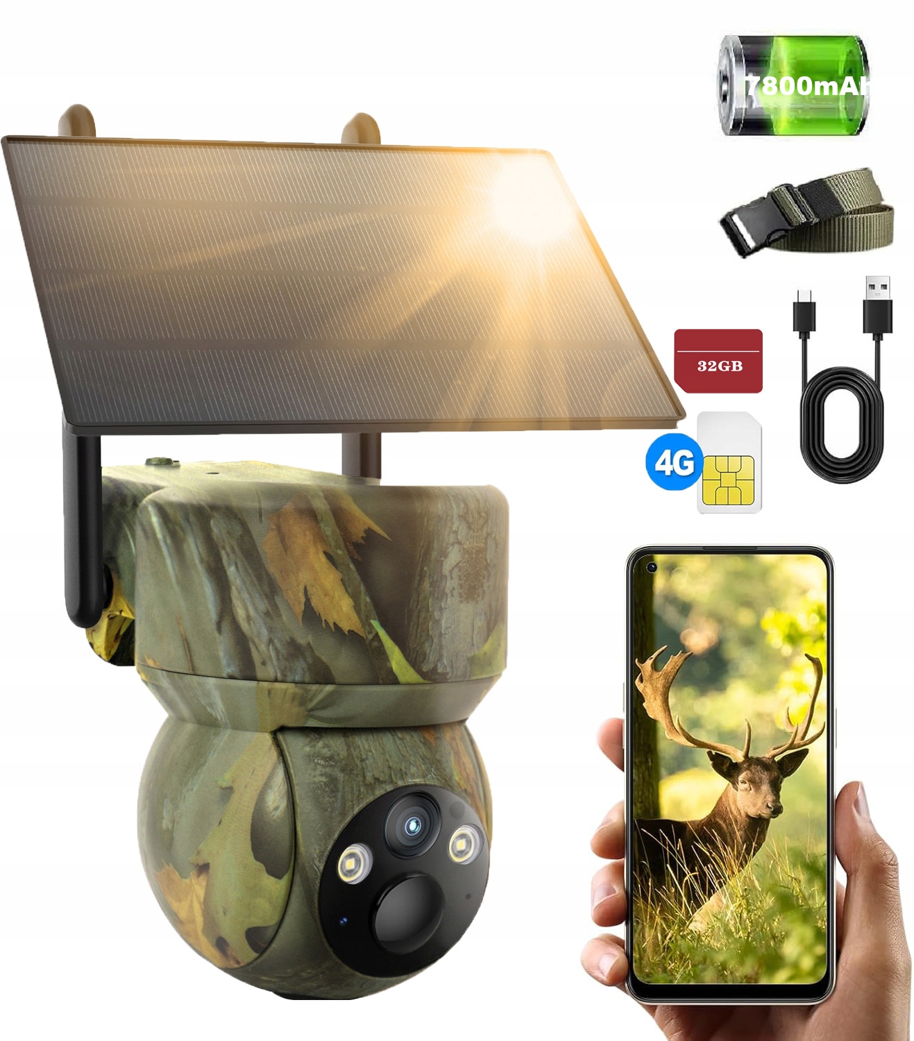 Kamera na Sim kartu 4G Lte Gsm Otočná Ptz Solární 2K FullHD Maskáčový 32GB