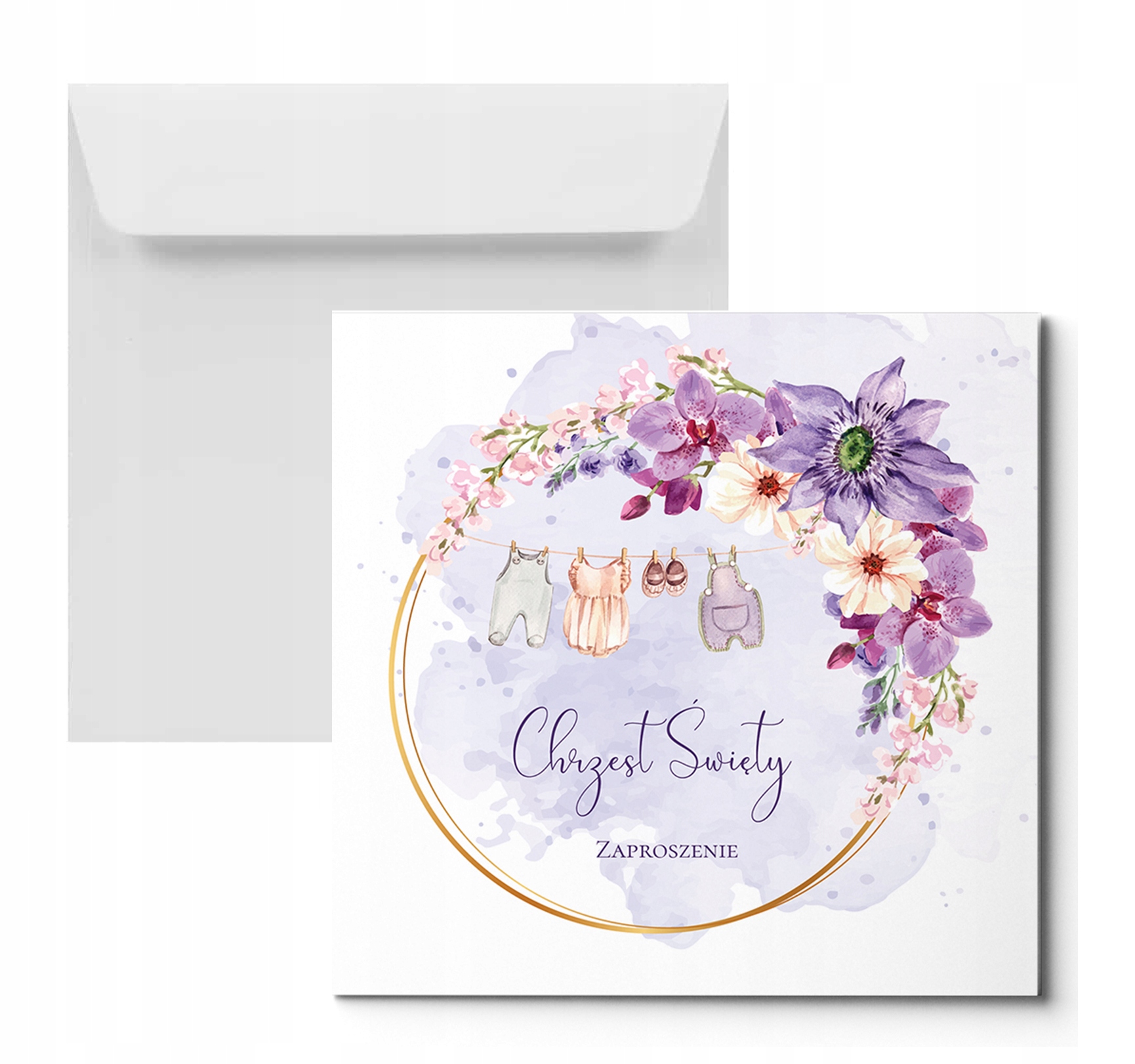 ZAPROSZENIE na Chrzest Święty +KOPERTA +SZNUREK Kolor dominujący biały