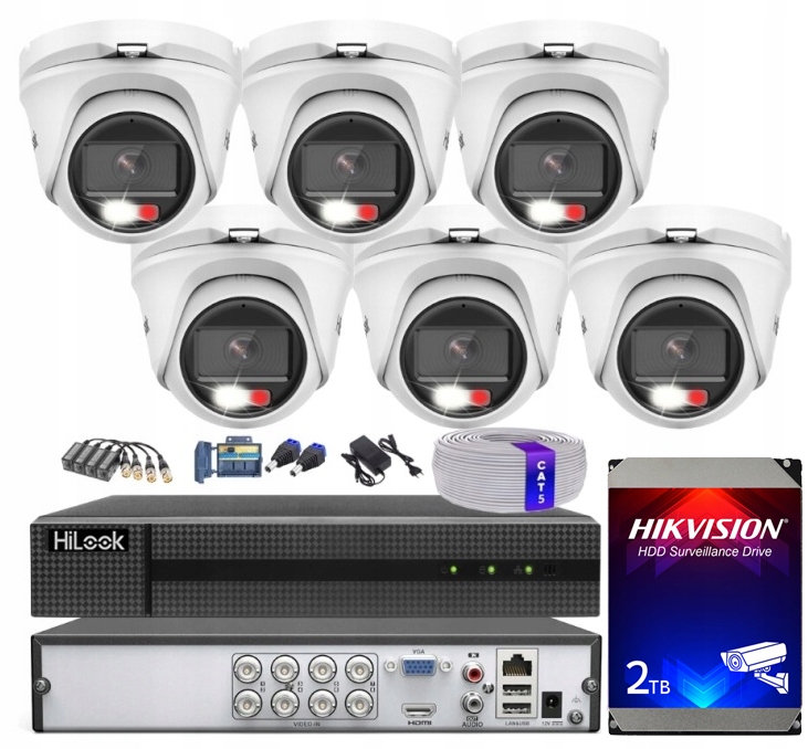 Sada 5MPx monitorovacích kamer HiLook Hybridní venkovní světlo