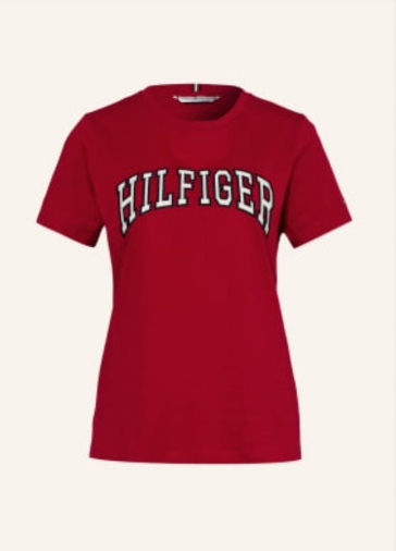 Tommy Hilfiger dámské tričko Reg Varsity tmavě červená barva L Výprodej