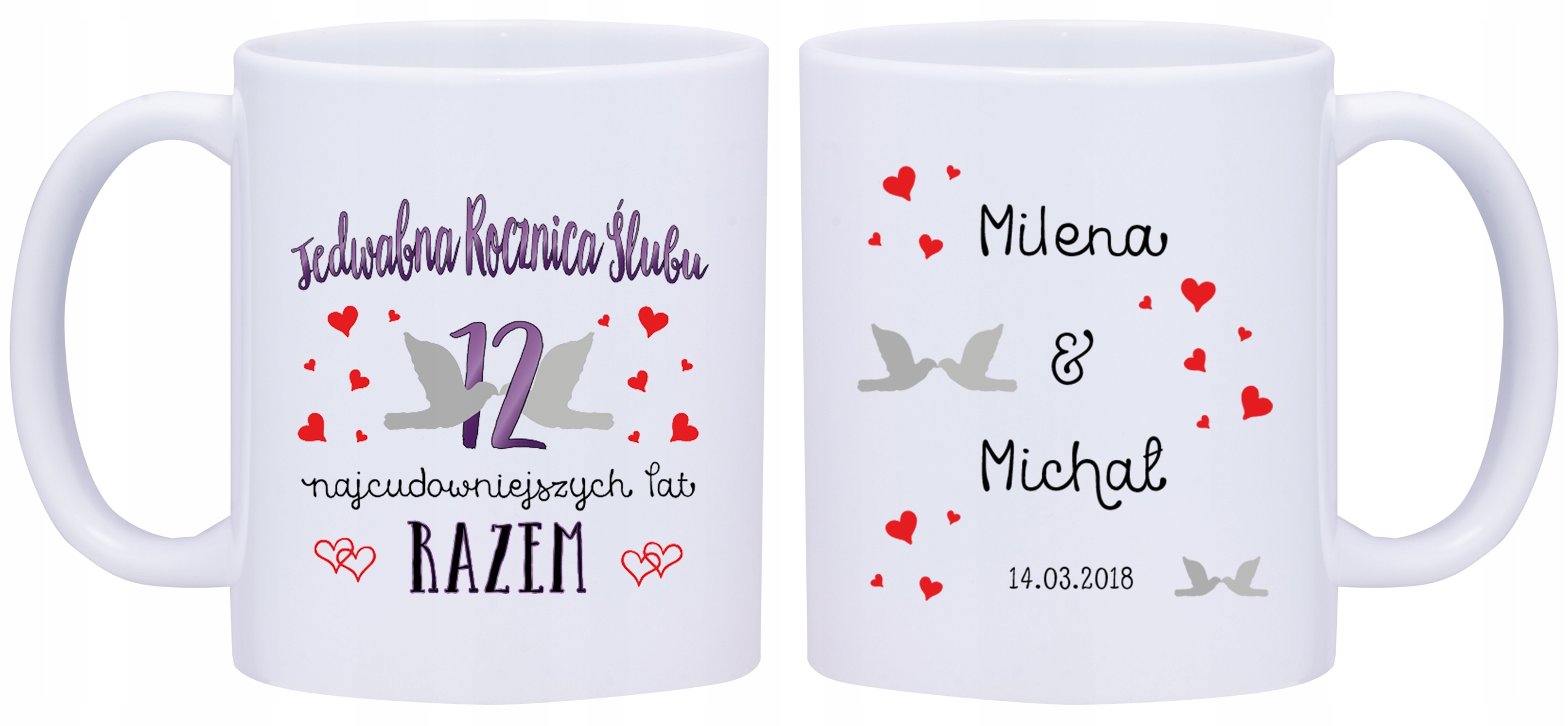

2x Kubek 12 Rocznica Ślubu Prezent Gratis W325