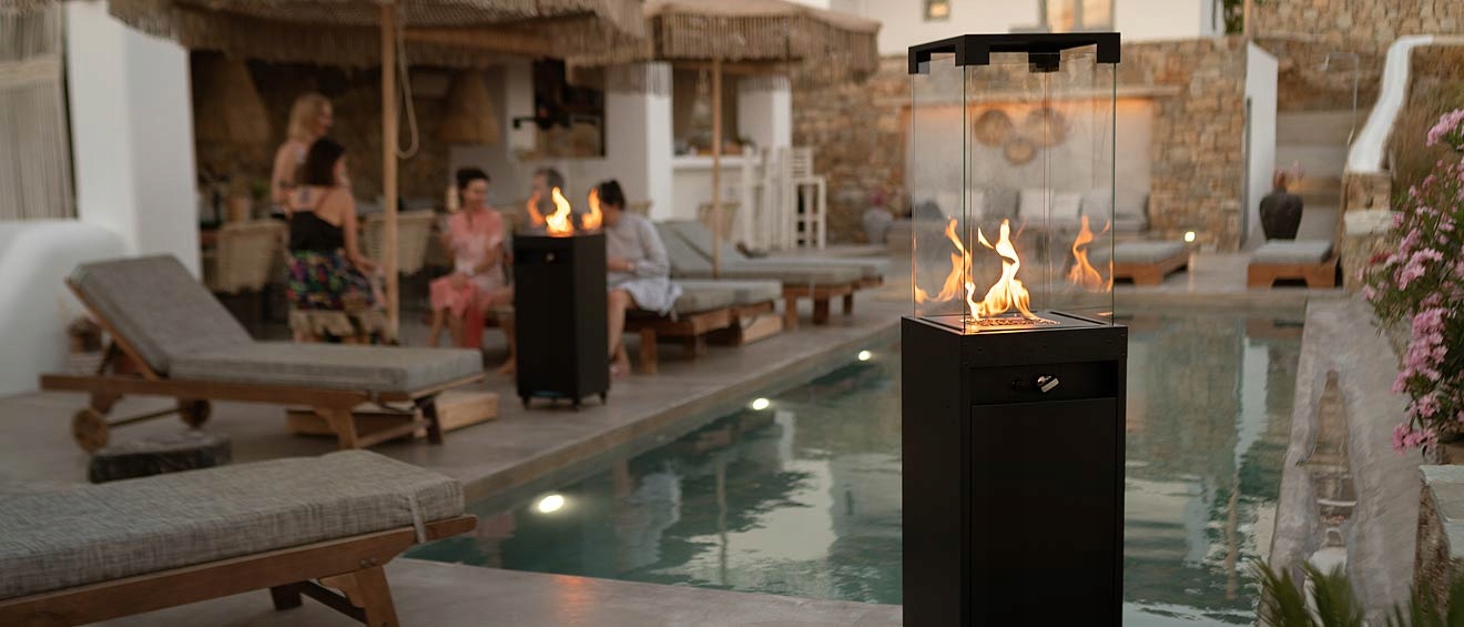 Ogrzewacz gazowy kominek tarasowy PLANIKA FARO czarny + POKROWIEC gratis Marka Planika