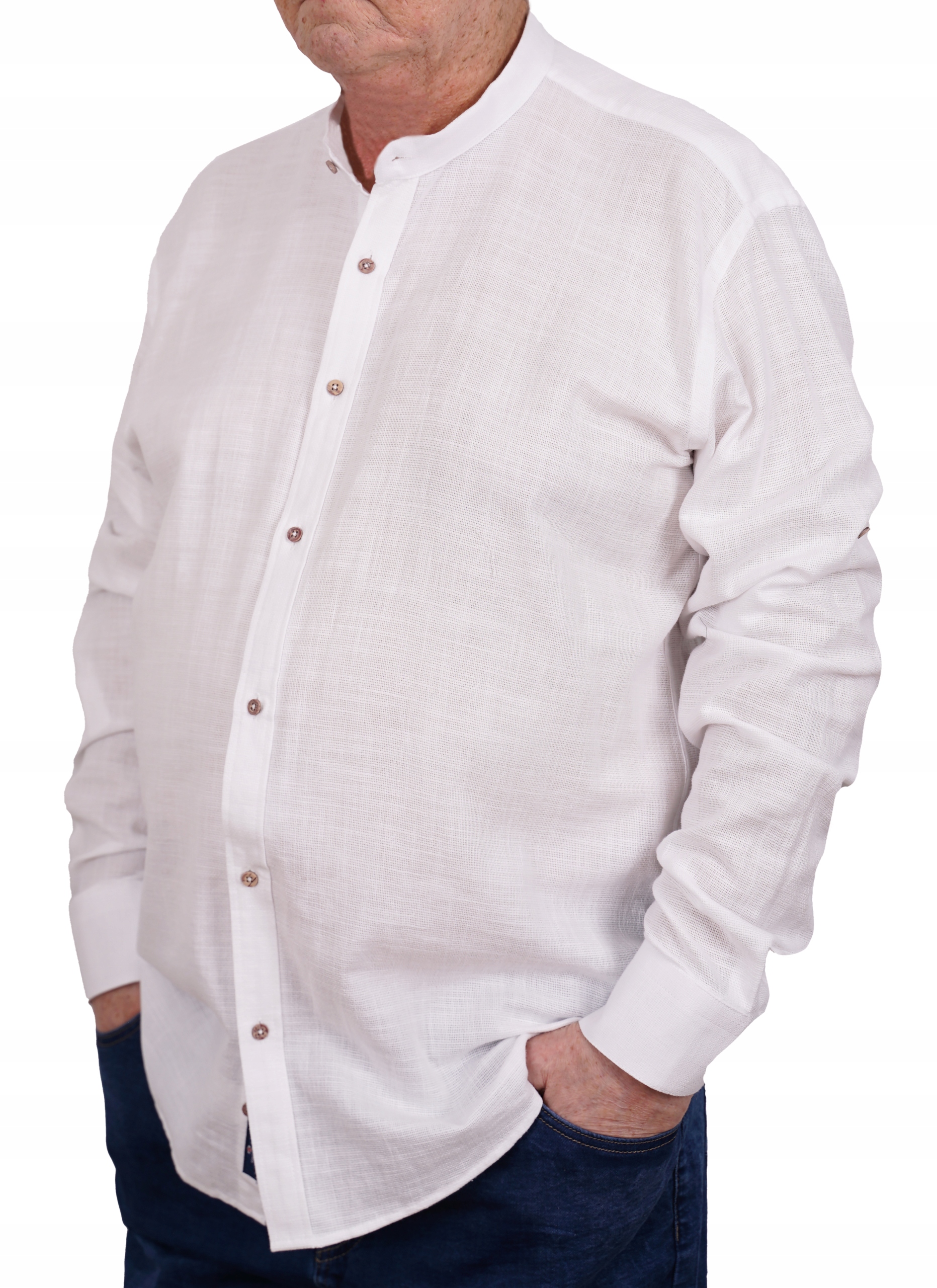 KOSZULA MĘSKA JAK LNIANA ZE STÓJKĄ BIAŁA BAWEŁNIANA CASUAL TURECKA 4XL Rozmiar 4XL