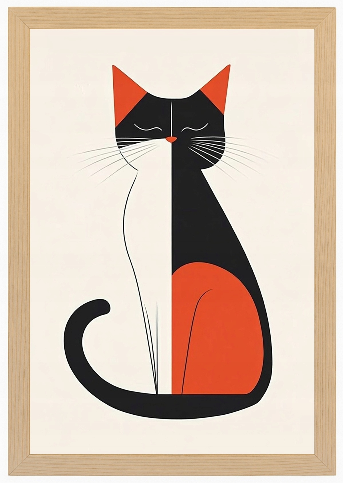 Plakát Rámeček Dřevo Grafika Portrét Kočka Kresba Vintage Retro 40x60