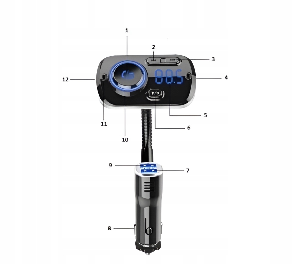TRANSMITER BLUETOOTH FM SAMOCHODOWY SZYBKA ŁADOWARKA 2x USB AUX Model FME3