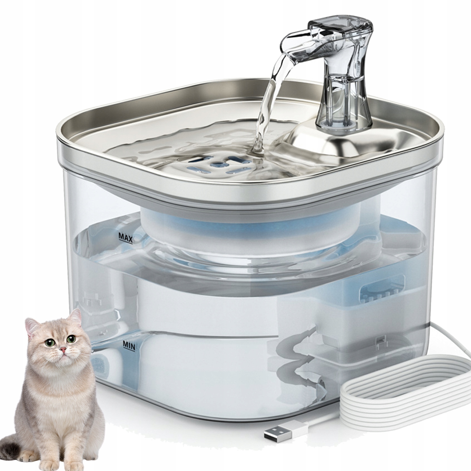 Levně Fontána Pro Kočky S Filtrem 8D, Průměrná Teplota Vody 28 Stupňů, 2 Litry