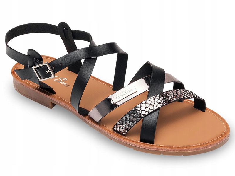 

Śliczne Sandałki Damskie Czarne Płaska Podeszwa 39