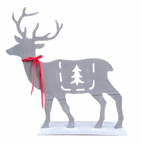RENIFER JELEŃ FIGURKA STOJĄCY METALOWY SZARY