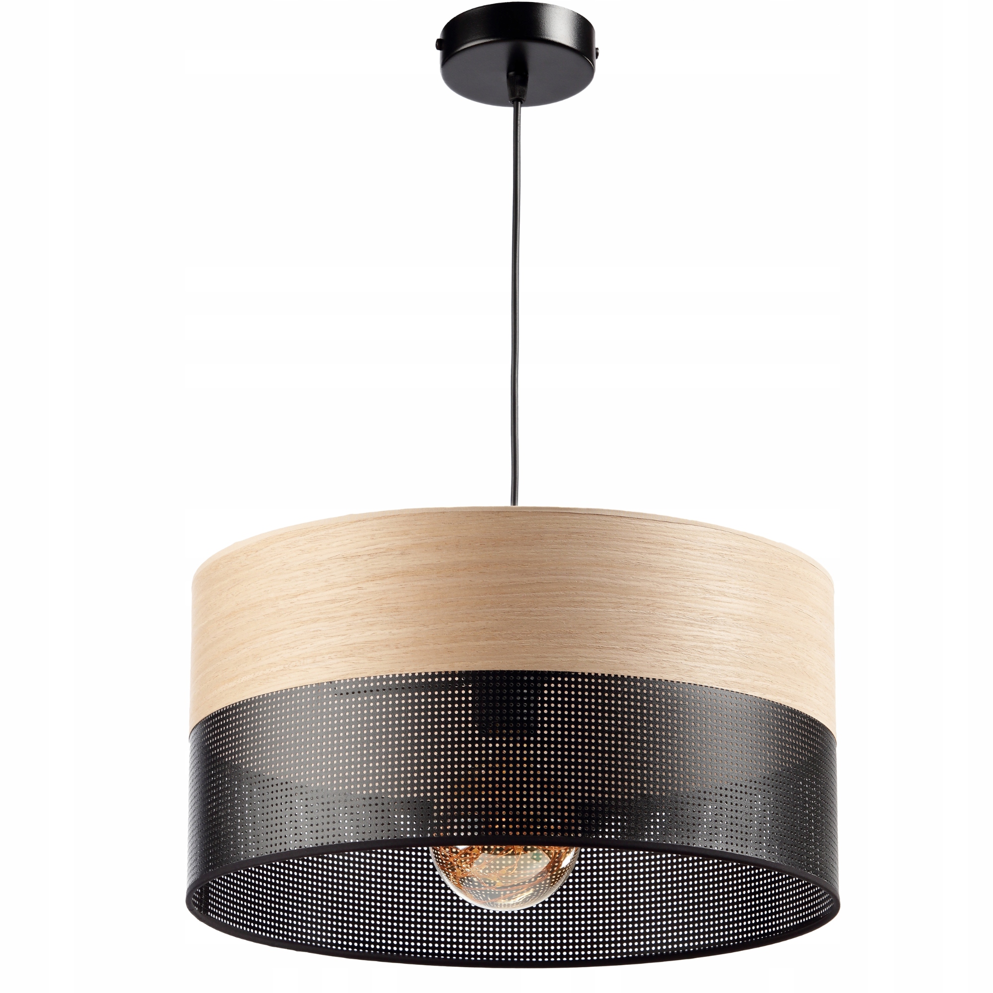 Závěsná Lampa Stropní Lustr Velký Abažur S Dírkami Dřevo 40CM E27 Led