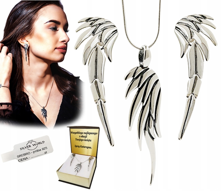 

Modny Komplet Biżuterii Srebrnej Skrzydła Anioła