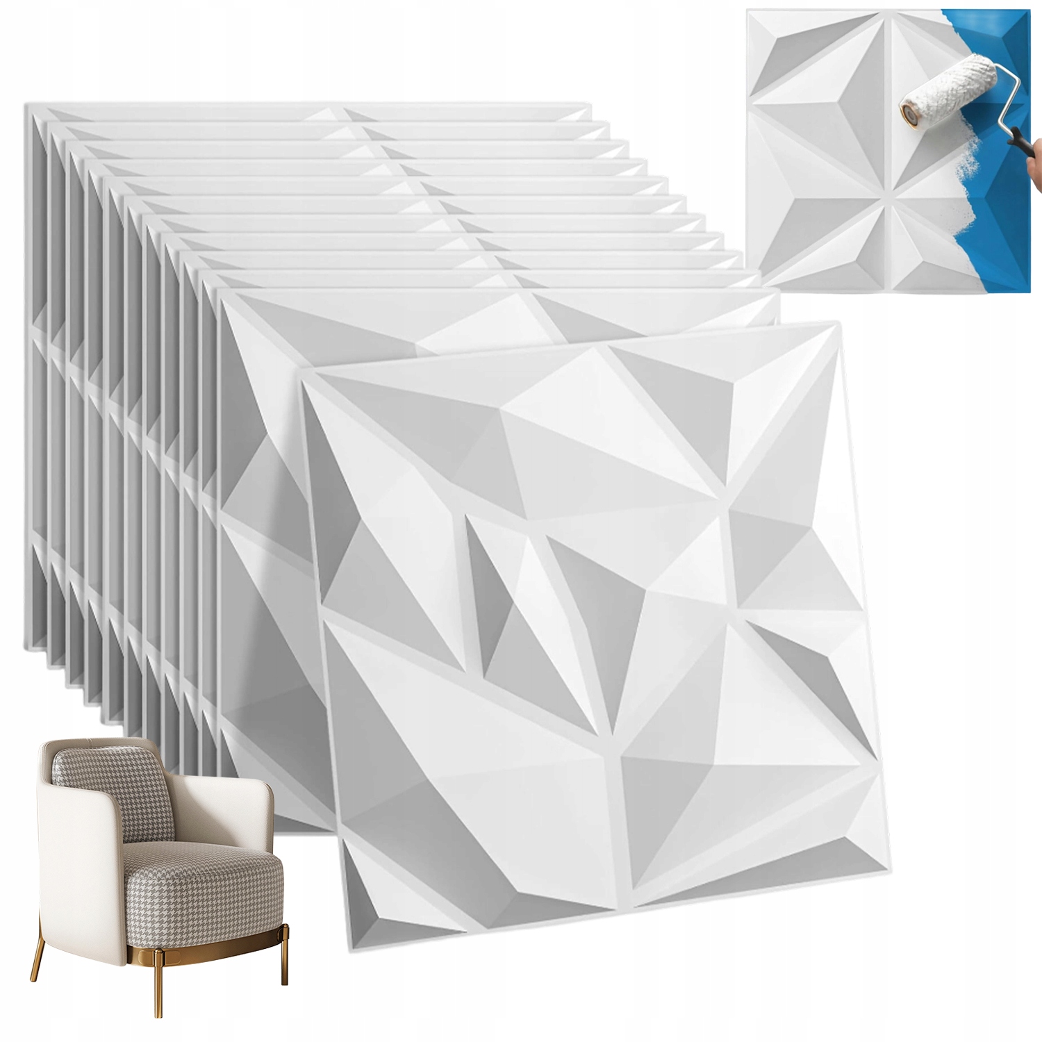 3D Nástěnné Panely Struktura Diamantu 12 Ks 50X50 CM Dekorace Stěn