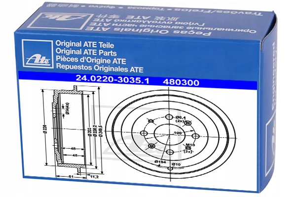 24.0220-3035.1 - Тормозные барабаны ATE для OPEL ADAM 1.0 1.2 1.4